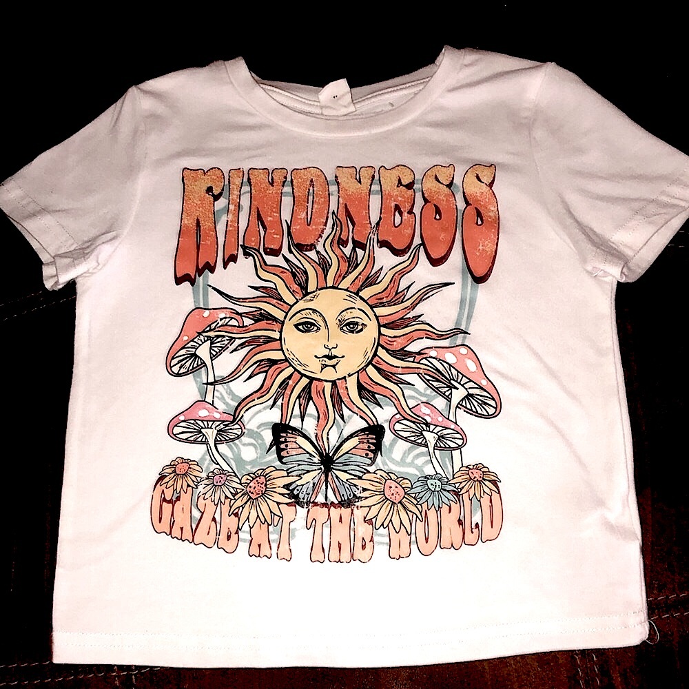 👶toddler SHEIN White and Orange Retro Graphic Tee 4y or 5y 4t/5t fit